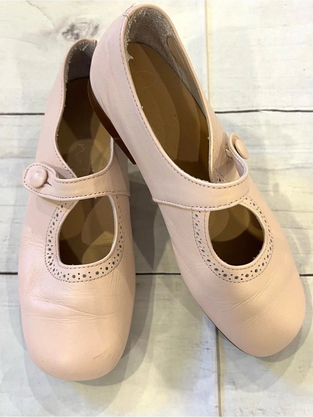 Papanatas Mary Jane Leather Flats in Light Pink